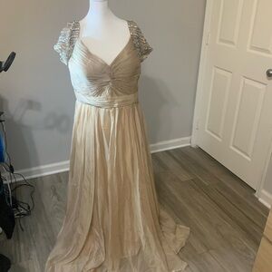 La Femme Cream Maxi Dress with Sequin Sleeves